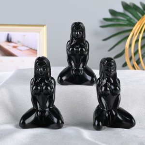 Venta al por mayor de cristal natural madre tierra tallada obsidiana negra Gaia diosa escultura para decoración - Product Image 6