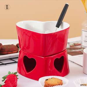 Mini pot <span class=keywords><strong>à</strong></span> <span class=keywords><strong>fondue</strong></span> en céramique en forme de cœur rouge - Product Image 3