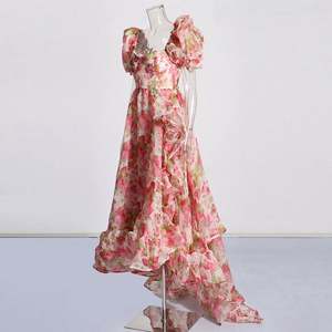 Robe d'été pour femmes, nouvelle collection, col carré, <span class=keywords><strong>jupe</strong></span> à bretelles, imprimé fruits, traîne - Product Image 3