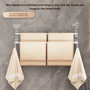 Estantes de pared de barra de acero inoxidable de lujo ligero, ganchos de almacenamiento de plástico con ventosa doble para toallas secas y húmedas, baño en casa - Product Image 3