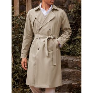 2025เทรนช์โค้ทขนกระดุมสองแถวของผู้ชายเสื้อโค้ทยาวเสื้อกันลมแต่งกระดุมปกคอเสื้อเบลเซอร์ผ้าฝ้าย - Product Image 2