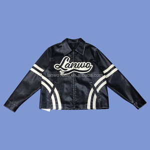 Commercio all'ingrosso stile stile Vintage stile stile Vintage personalizzato giacche di pelle Cropped Casual inverno con cerniera motivo moto - Product Image 1