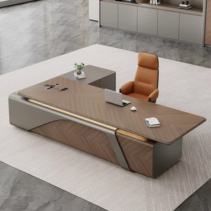 Boss <strong>Table</strong> <strong>Office</strong> Desk Simple Modern PVC Long-shaped Combination Side Cabinet Light Luxury President High-end <strong>Office</strong> - Product Image 5