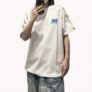 เสื้อยืดแขนสั้นผ้าหนาพิมพ์ลายเฮเธอร์แบบปรับแต่งได้ คุณภาพสูง สำหรับผู้ชายและคู่รัก - Product Image 3