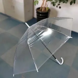 Ombrello dritto aperto automatico in materiale POE con manico bianco in plastica trasparente trasparente da 23 pollici