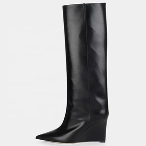 Bottes hautes en PU pour femme, taille 44, style western, hiver, talons compensés, or métallisé, bout pointu, chaussures personnalisées sexy - Product Image 4
