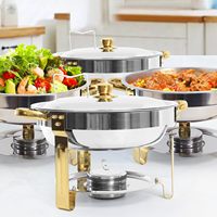 OULU Ensemble de réchauds de buffet de luxe en acier inoxydable, moitié or, moitié argent, chauffe-plats alimenté par combustible, capacité 4,5 L pour la restauration