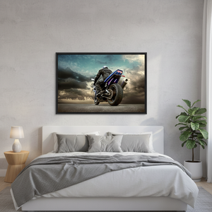 Elegant Motorcycle Canvas Artwork: Cloudy Weather Printed Design,<b>BLACK</b> <b>FRAMED</b> CANVAS - Product Image 3
