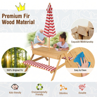 Ensemble table et banc de pique-nique d'extérieur pour enfants avec parasol et coussin rayé – Mobilier durable et personnalisable pour jardin, patio et activités de plein air