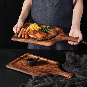 <b>Black</b> Walnut Wood Steak <b>Plate</b> Rectangle Japanese Style Durable Dinnerware For Afternoon Tea - Product Image 1