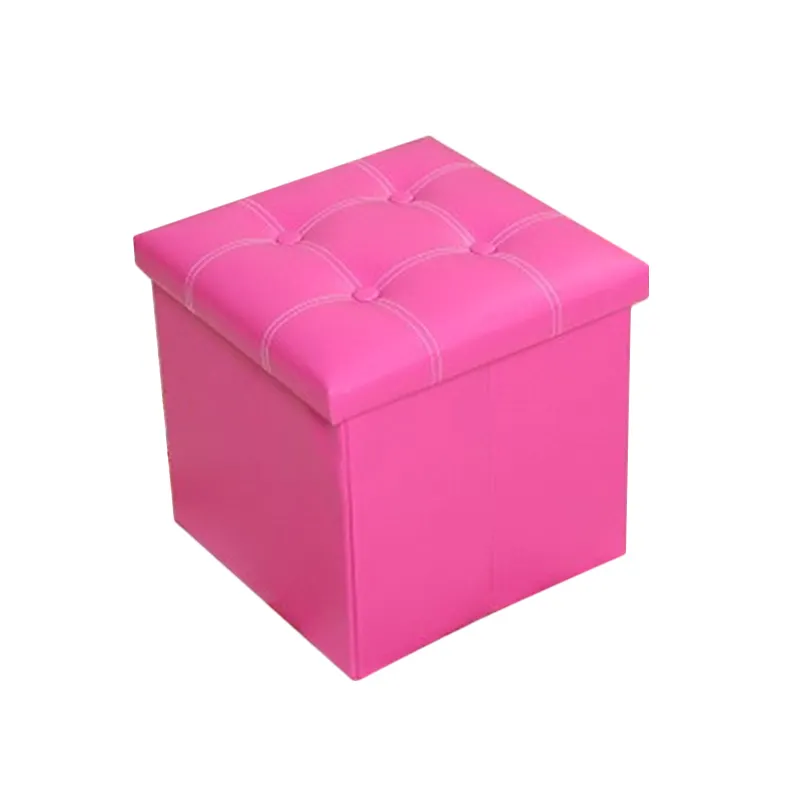 Kotak Penyimpanan Kulit Lipat Ottoman Cube Foot Rest Seat Stool Kotak Penyimpanan dengan Tutup untuk Mainan Anak-anak