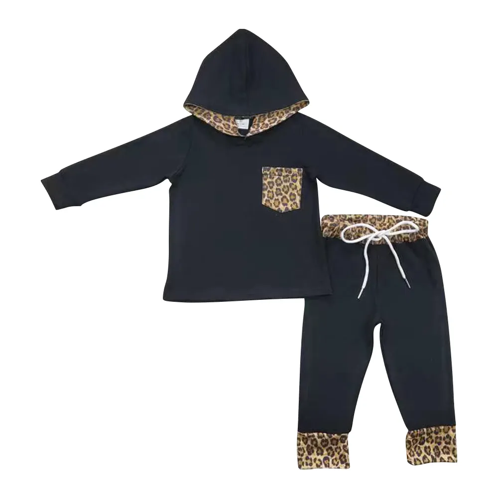 2023 hot sale baby boy leopard hoodie set wholesale fall winter outfit for kids
