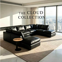 Ensemble de canapés modulaires en forme de U en cuir véritable noir de luxe minimaliste italien 7 places pour salon