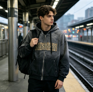 Sweat à capuche surdimensionné personnalisé pour homme, style streetwear, délavé à l'acide, effet usé, 100% coton épais, effet soleil éclairé - Product Image 1