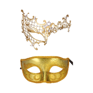 Золотые маски для пары из металла и ПВХ, набор для Хэллоуина, Марди Гра, кристальные маски для косплея, вечеринок, балов, свадеб и выпускных - Product Image 4