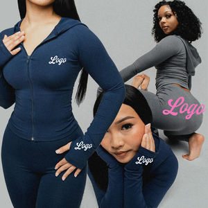 2025 спортивный костюм с логотипом на заказ, облегающая женская толстовка на молнии, штаны для бега, комплект из 2 предметов, спортивные костюмы для женщин - Product Image 1