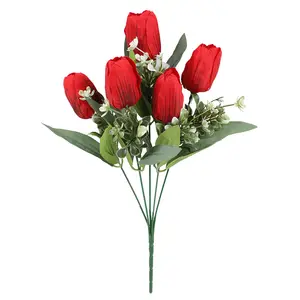 38Cm Lange Steel Real Touch Nep Bloemen Zijde Paars Rood Roze Geel Wit Kunsttulpenboeket Voor Thuis Middelpunt Decor