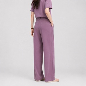 Dusty Purple Wide Leg <strong>Suit</strong> Pants Women High Waisted Belt Loop Drape Office <strong>Trouser</strong> Pantalon Tailleur Femme - Product Image 3