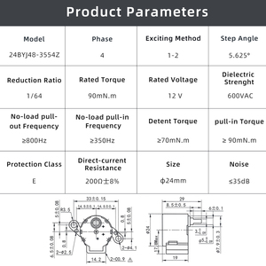 Maintex <span class=keywords><strong>Moteur</strong></span> <span class=keywords><strong>pas</strong></span> <span class=keywords><strong>à</strong></span> <span class=keywords><strong>pas</strong></span> silencieux <span class=keywords><strong>unipolaire</strong></span> 24BYJ48-3554Z 24mm DC <span class=keywords><strong>12V</strong></span> 200 Ohms 1/64 90mN.m PM <span class=keywords><strong>à</strong></span> réduction pour climatiseur - Product Image 6