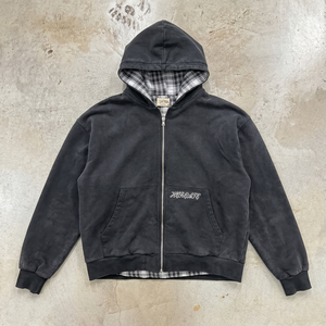 Sudadera con capucha negra lavada estilo vintage TKAN6745 al por mayor, con forro a cuadros, cremallera completa, hombros caídos, oversize, para hombre, estilo Y2K, unisex, personalizable - Product Image 1