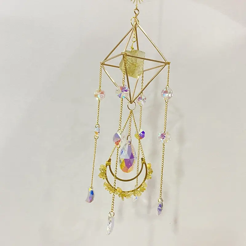 wholesale light spinning natural quartz k9 lustre for window with hanging suncatcher Stone moon dream prism crystal sun catcher