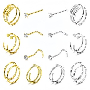 Ensemble de Piercings en Acier Inoxydable 20 Pièces – Clous et Créoles Géométriques en Zircon pour Oreilles, Nez, Lèvres – Idéal Cadeau Bijoux - Product Image 1