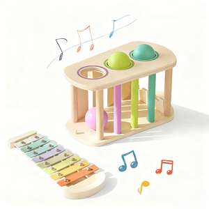 Juguetes Educativos de Madera JET OEM Montessori, Juego Multifuncional de Bola de Golpear, <span class=keywords><strong>Xilófono</strong></span>, Bloques de Apilamiento, Tablero de Rompecabezas para - Product Image 4