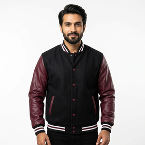 Blouson universitaire décontracté pour homme, coupe classique, style vintage, en toile, avec lettres brodées, doublure polaire unie pour l'hiver - Product Image 1