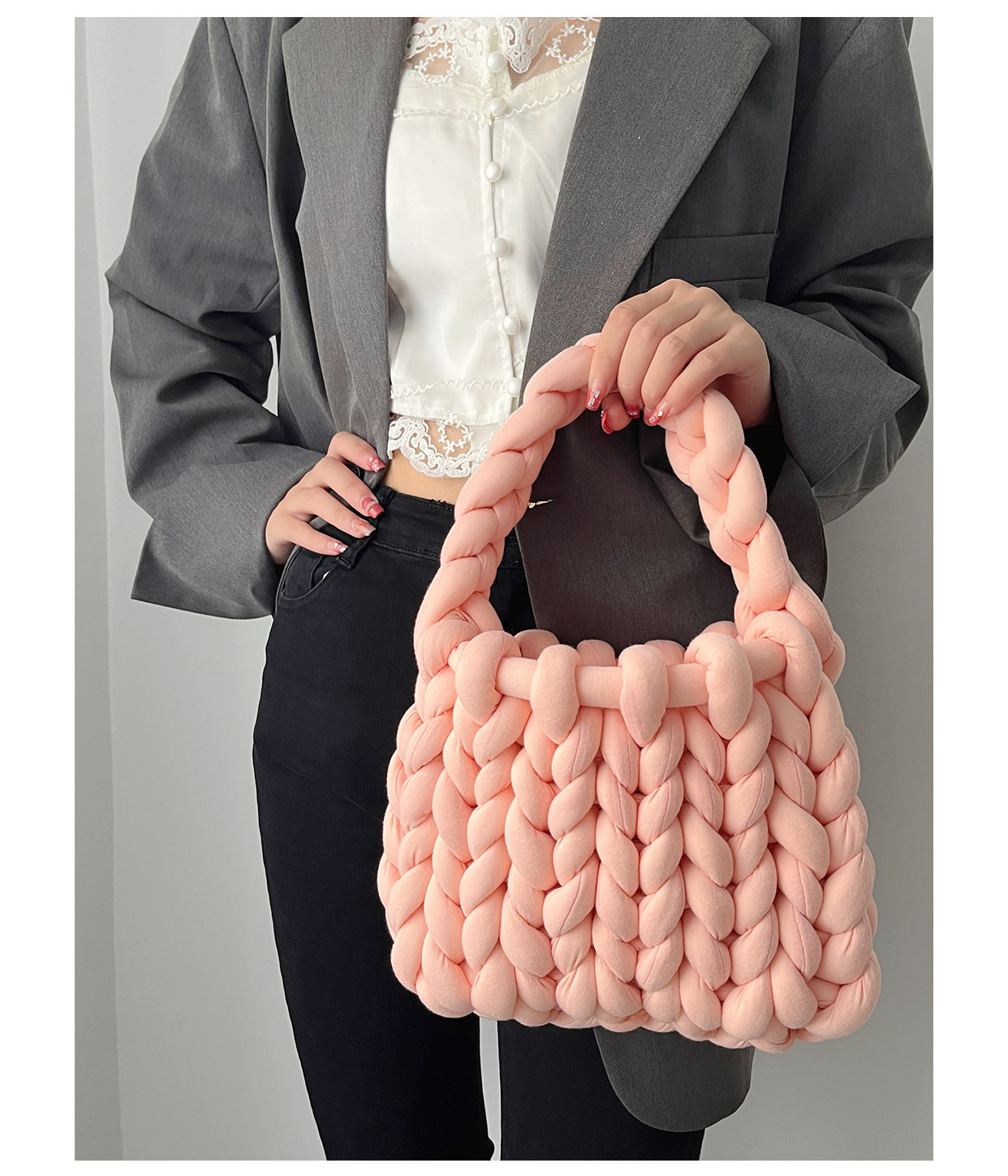 [ NERDY ]24FW★韓国人気★GLOSSY CLOUD QUILTING BAG (MEDIUM) Soft and Lightweight Chunky Yarn Knit Purse - Cloud Puff Bags