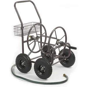 JH-Mech Wasserschlauch-Spule mit Korb Vierräder 250 Fuß Kapazität Stahlrahmen Gartenschlauch-Spule für Hinterhof Zuhause