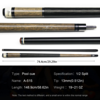 Queue de billard en fibre de verre couleur marron - Embout de 12 mm, joint Uni-loc, 1/2 queue de billard séparée