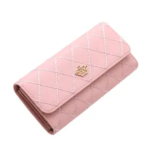 2023 New Bag Women's Handbag Buckle Lingge Wallet Crown Leather Wallet Embroidered Long Bag Women