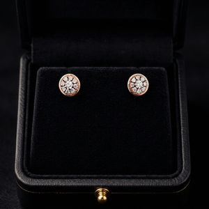 Boucles d'oreilles clous en or rose 14 carats avec zircon, motif flocon de neige, taille brillant rond, sertissage à griffes, classiques, pour usage quotidien, cadeau unisexe - Product Image 1