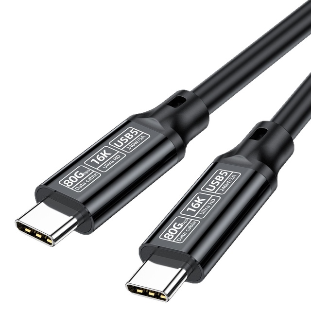 USB5 80Gbps High-Speed Data Cable Thunderbolt 5 USB4 Compatible Type-C Type-C PVC 16K Screen Casting for 240W 5A Computers