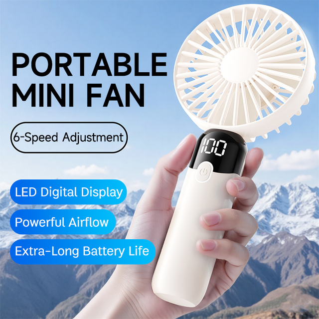 Hot Sale USB Rechargeable LED Display Portable Mini Handheld Fan ODM&OEM Logo Custom Fan Handy Cooling Small Fan with Color Box