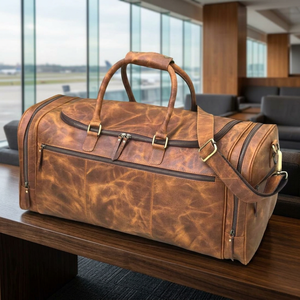 Customized 100% Genuine Leather Vintage Handcrafted Travel <b>Bag</b> Zipper Closure 76-120L+ Durable Multi-Function Portable - Product Image 1