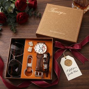 Ensemble <span class=keywords><strong>cadeau</strong></span> <span class=keywords><strong>de</strong></span> luxe haut <span class=keywords><strong>de</strong></span> gamme pour homme, montre à quartz, lunettes <span class=keywords><strong>de</strong></span> soleil, boutons <span class=keywords><strong>de</strong></span> manchette, porte-clés, bracelet, <span class=keywords><strong>cadeau</strong></span> pour la fête des pères - Product Image 4