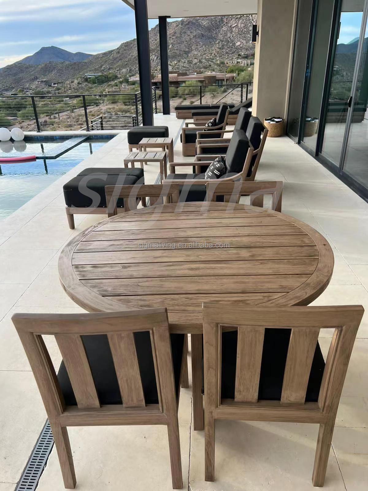 Custom factory garden set handcrafted multiple seats teak solid wooden outdoor dining set