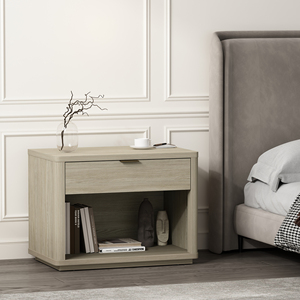 Nightstand In Natural Wood Finish With Drawer And <b>Open</b> Shelf <b>Storage</b> For Bedroom Use - Product Image 2