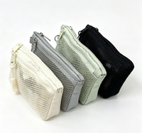 Dompet Koin Mini Polyester Pendek Anti Maling Tahan Air dengan Ritsleting Jaring Sarang Lebah Lapis Ganda Logo Kustom Promosi