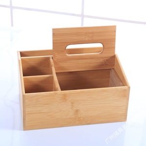 Bamboo Storage <b>Box</b> Rectangle Multi Functional Office Organizer Desktop Tissue <b>Box</b> With Handle - Product Image 1