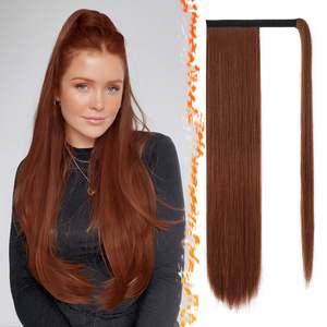 Clip en la extensión <span class=keywords><strong>de</strong></span> la cola <span class=keywords><strong>de</strong></span> caballo Wrap Around Long Straight <span class=keywords><strong>Pony</strong></span> Tail Hair Hairpiece Cabello humano real para mujer - Product Image 1