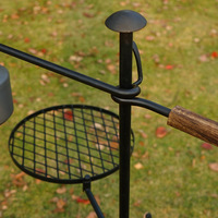 Support de cuisson extérieur pivotant en fer thermolaqué robuste, réglable en hauteur, portable, avec sac de rangement pour camping et barbecue