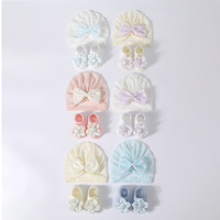Conjunto de 2 uds de encaje de verano con lazo bonito para bebé, sombreros pequeños con flores, Calcetines antideslizantes para bebé, calcetines de algodón para bebé recién nacido de 0 a 12 meses