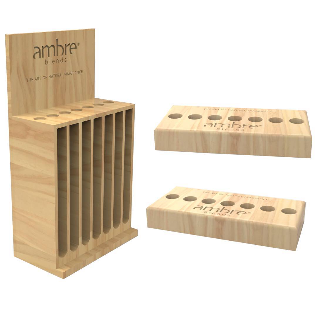 Wooden Essential Oil Display Stand Natural Fragrance Product Rack for Retail Store SPA Multi Slot Organizer — view 1