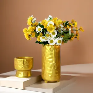 Creativo elettrolitico oro grande viso umano vaso di fiori in ceramica vaso di porcellana per piante hotel di lusso casa e decorazione di nozze