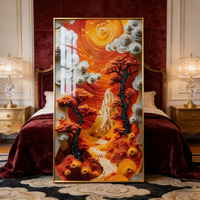 Impresión HD de Paisaje Forestal Rojo Anaranjado Moderno, Decoración para el Hogar, Sala de Estar, Hotel, Arte de Pared Interior, Pintura de Porcelana de Cristal