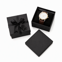 Boîte d'emballage cadeau en carton personnalisée avec logo pour bijoux, montres, lunettes, avec insert en mousse noire et ruban en satin, vente en gros