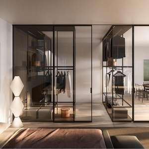 Armoire moderne en bois meubles de chambre à coucher placards de chambre à coucher garde-robe murale personnalisée armoire à portes coulissantes en verre - Product Image 3