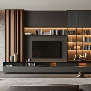Meuble <span class=keywords><strong>TV</strong></span> moderne en MDF noyer et kaki sur mesure, unité murale pour salon, facile à assembler, pour ameublement et rénovation - Product Image 6